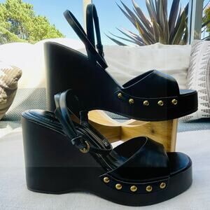 NEW ZARA Black Studded Wedge Sandals – Size 37 US 6.5 NWOT